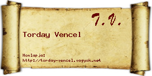 Torday Vencel névjegykártya